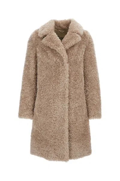 Herno Beige Faux Fur Lapels Coat In Brown