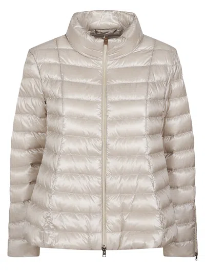 Herno Beige High Collar Nylon Down Jacket In Brown