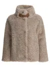 Herno Teddy Bear Texture Coat With High Collar In Brown