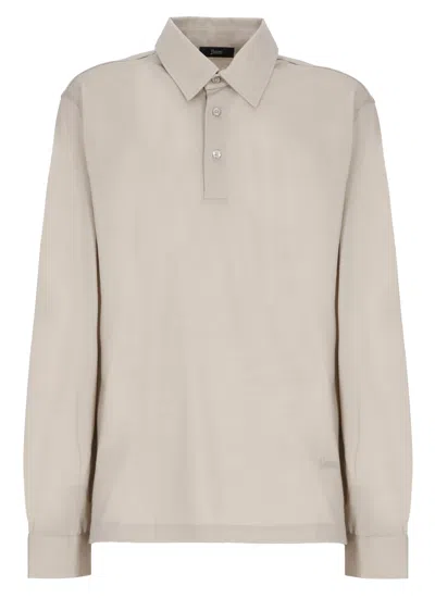 Herno Beige Long Sleeve Wool Polo Shirt In Multi