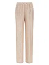Herno Iconic Print Silk Trousers With Drawstring Waist In Neutrals