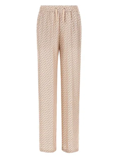 Herno Beige Mulberry Silk Trousers With Hanging Hook Graphic Print In Neutrals