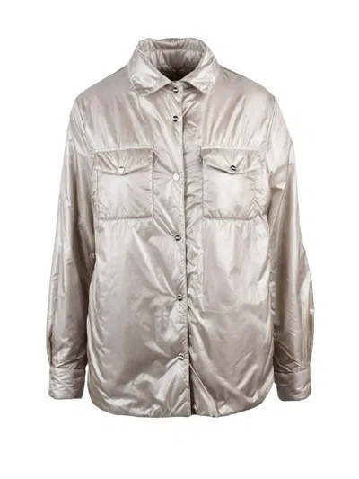 Herno Beige Padded Jacket With Snap Button Closure And Relaxed Fit In Neutral