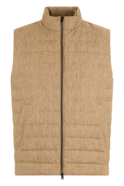 Herno Zip-up Quilted Gilet In Brown