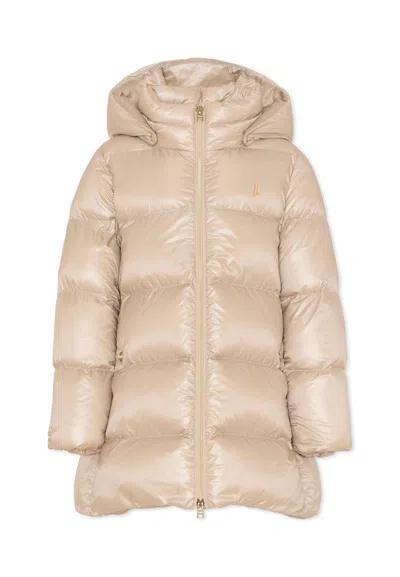 Herno Kids' Beige Quilted Jacket For Girl In Animal Print