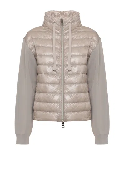 Herno Beige Quilted Knitted Down Jacket In Multi