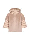 Herno Beige Satin And Lady Alternative Fur Cape In Neutral