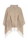 Herno Chantilly Silk And Ultralight Nylon Poncho In Beige