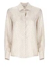 Herno Long-sleeved Silk Shirt With All-over Logo Pattern In Neutral