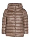 Herno Quilted Padded Jacket With Logo In Marrón Claro