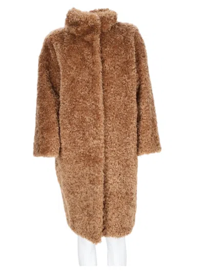 Herno Beige Teddy High-collar Coat In Red
