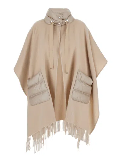 Herno Beige Wool And Nylon Cape
