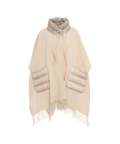 Herno Beige Wool-cashmere Blend Cape With Quilted Detailing In Neutral