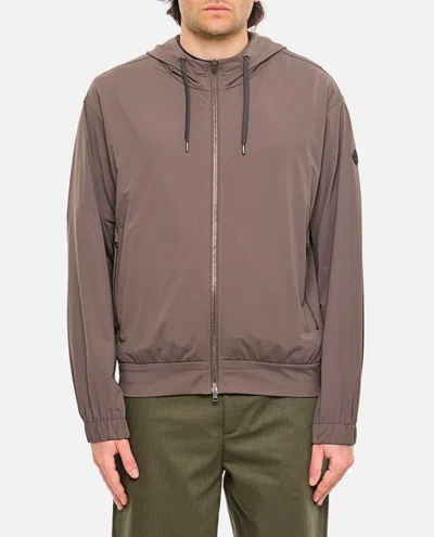 HERNO BEIGE ZIPPED HOODED SWEATSHIRT