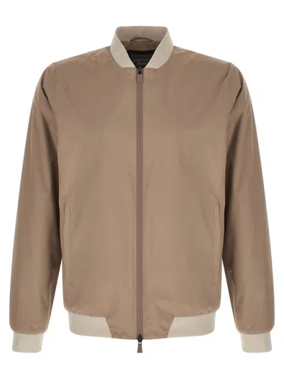 Herno Beige Zip-up Bomber Jacket In Brown
