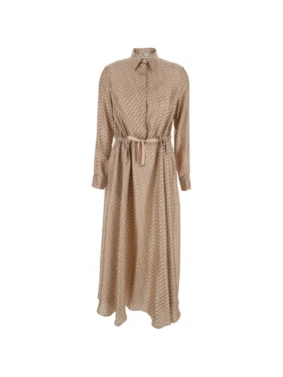 Herno Belt Patterned Midi Shirt Dress In Neutral