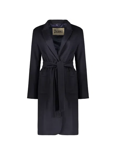Herno Belted Cashmere Coat In Blue