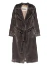 Herno Long Faux Fur Coat With Belted Waist In Gray
