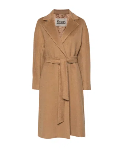 Herno Belted Coat In Orange