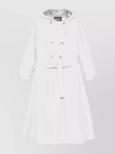 Herno Belted Double-breasted Hooded Long Trench Coat In White