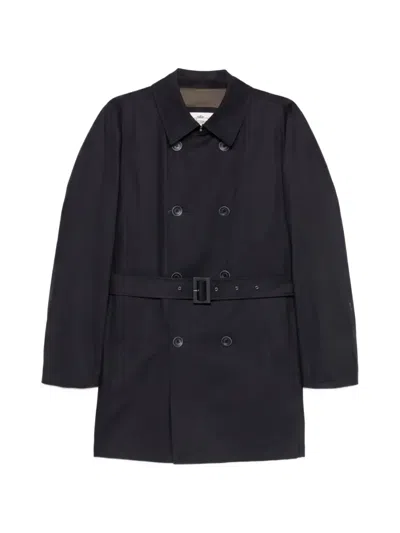 Herno Belted Double-breasted Coat In Black