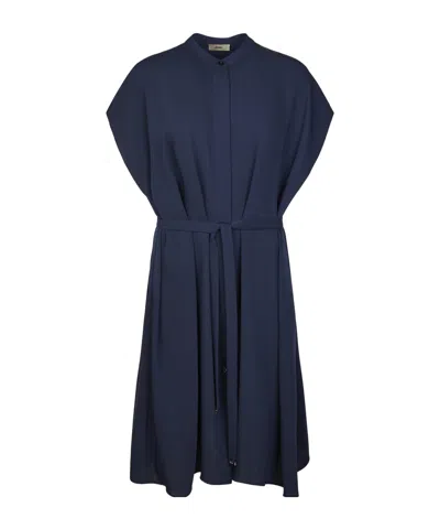 Herno Belted Midi Dress In Blue