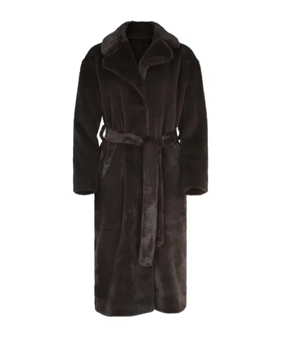 Herno Belted Faux Fur Coat In Brown