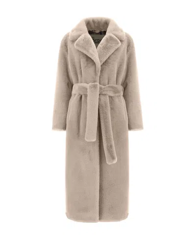 Herno Belted Faux-fur Coat In Neutral