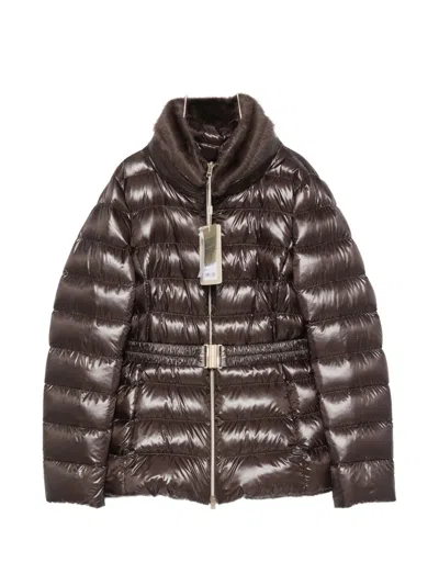 Herno Belted Faux-fur Collar Jacket In Brown