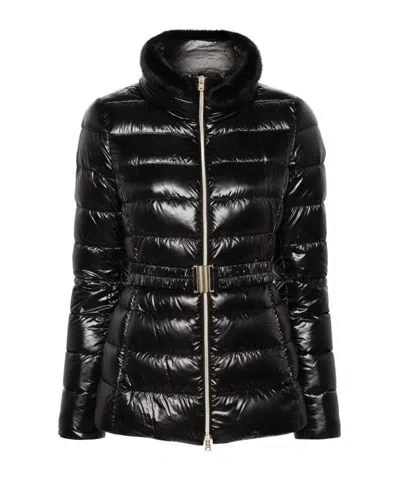 Herno Belted High-neck Down Jacket In Black