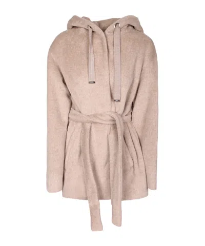 Herno Hooded Belted Coat In Multi