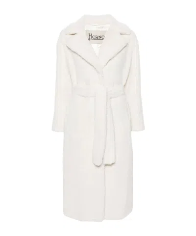 Herno Belted Long-sleeved Coat In White