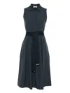 Herno Women Blue Sleeveless Dress With Classic Collar And Adjustable Belt In Tech Fabric Stretch Wom In Blue