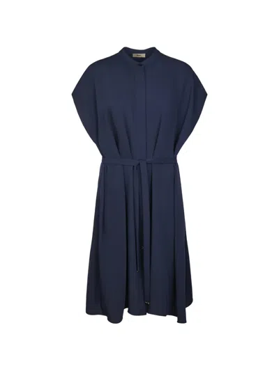 Herno Belted Midi Dress In Blue