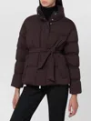 Herno Belted Puffer Jacket High Collar In Brown