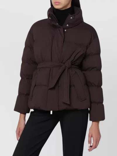 Herno Belted Puffer Jacket High Collar In Brown