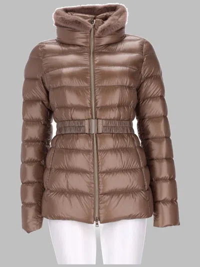 Herno Belted Puffer Jacket In 100% Polyamide For Women In Brown
