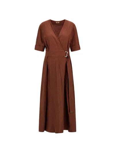 Herno Belted Ruffled Dress In Brown