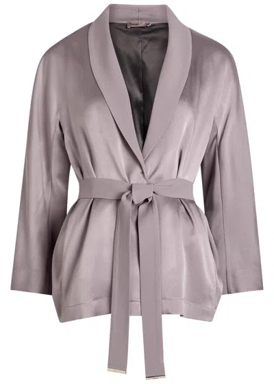 Herno Belted Satin Blazer In Purple