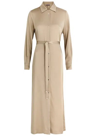 Herno Belted Satin Midi Shirt Dress In Cream