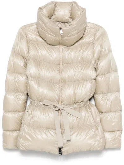 Herno Belted Short Down Jacket In Beige