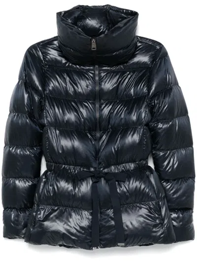 Herno Belted Short Down Jacket In Blue