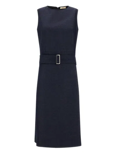 Herno 无袖束腰中长连衣裙 In Blue