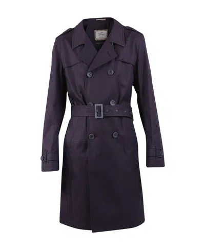 Herno Belted Trench Coat In Blue