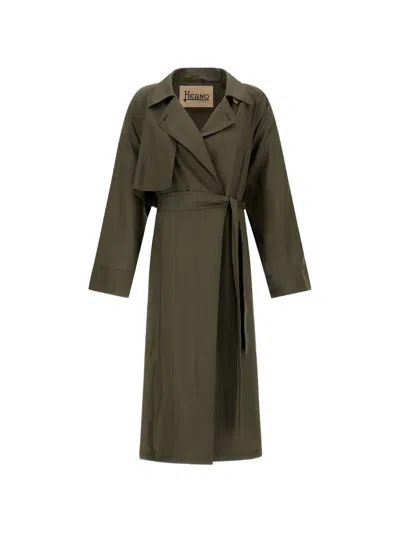Herno Belted Trench Coat In Green