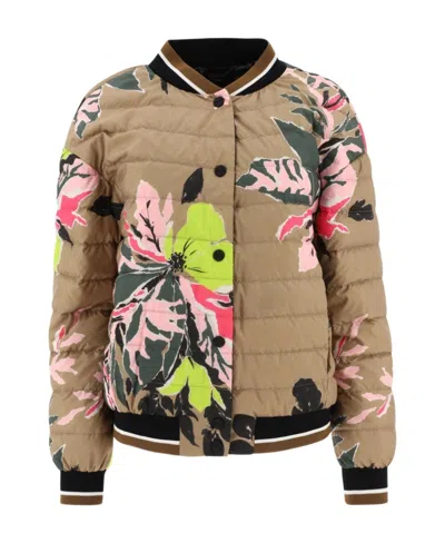 Herno Beta Flower Padded Bomber Jacket In Brown