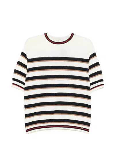 Herno Bianco Blu Cotton Sweater In Multi