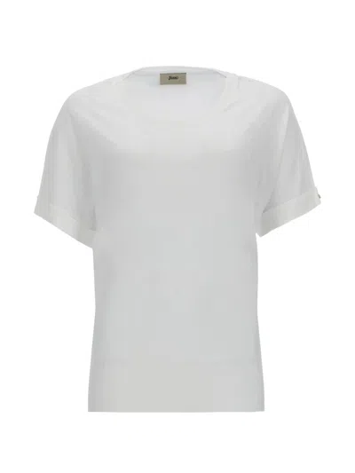 Herno Bianco Lyocell Cotton T-shirt In Animal Print