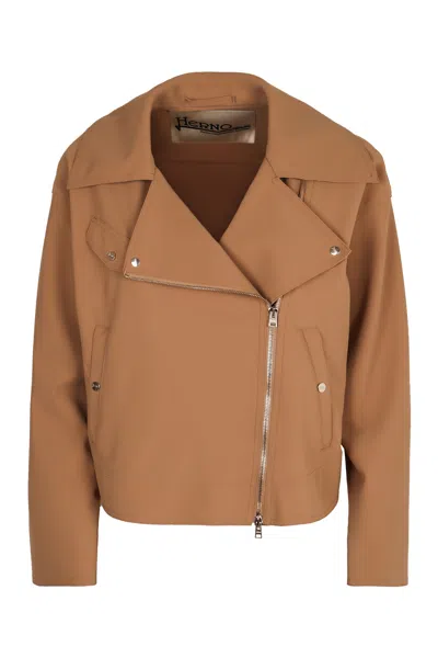 Herno Biker Jacket In Brown