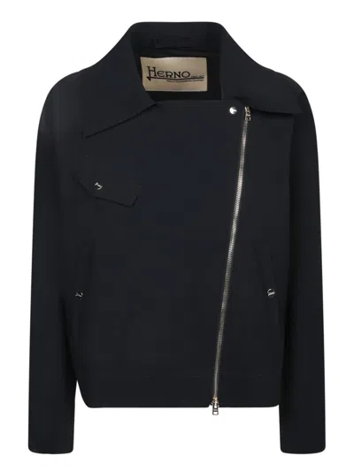 Herno Biker Jacket With Asymmetrical Zip Closure In Black